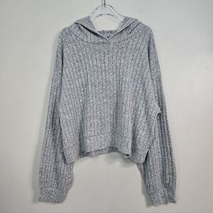 GAP Kids Gray Softspun Ribbed Crop Hoodie, Size 10 ~ VGUC